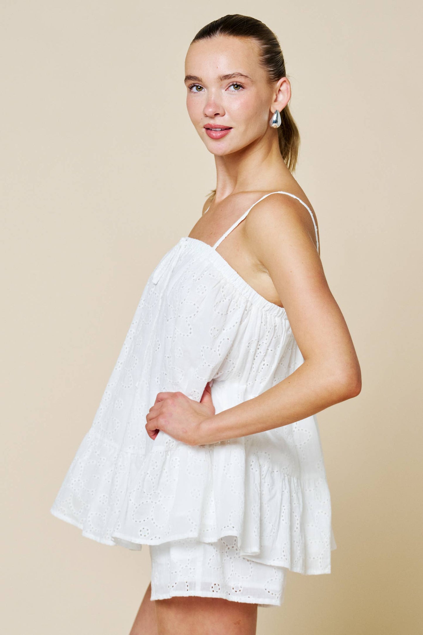 Eyelet Tie-Neck Cami and Shorts Set