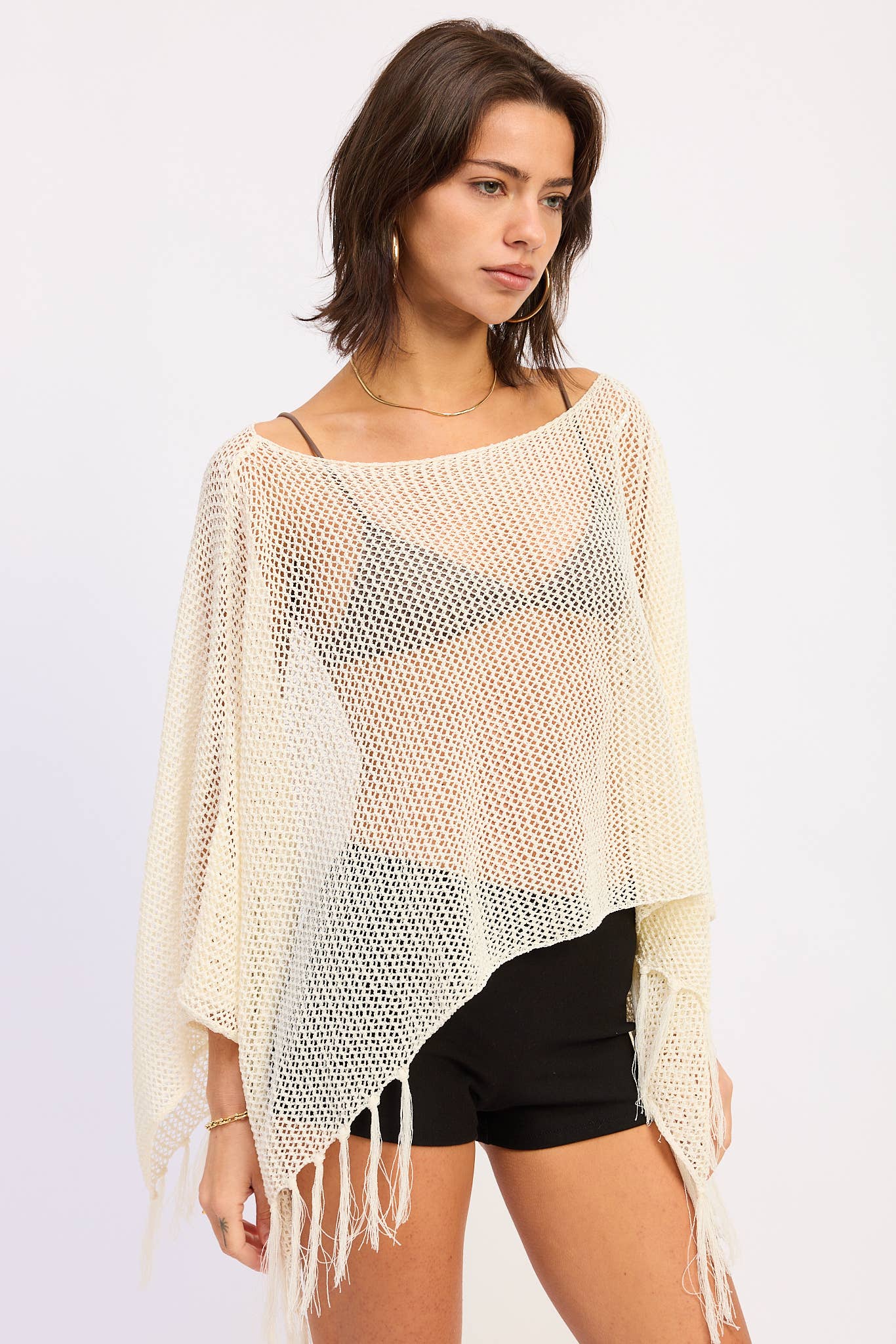 Fringe Hem Poncho Top